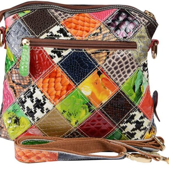 Women’s Multicolor Floral Crossbody Bag Cowhide Leather Handbag Colorful Purses - Picture 5 of 7